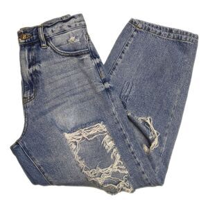 KanCan Signature high waist straight leg jeans, destroyed distressed 27